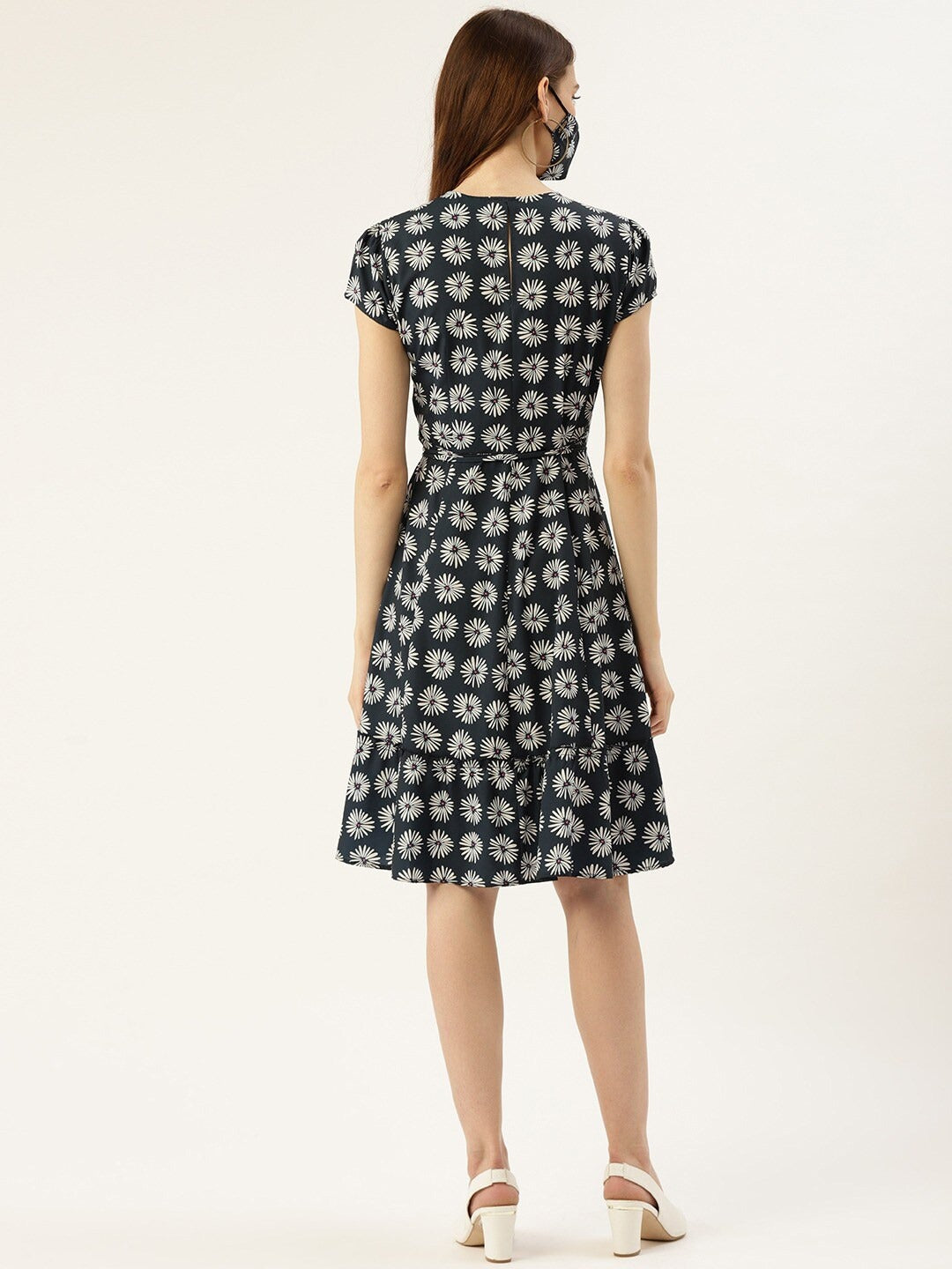 Blue Floral Crepe Dress