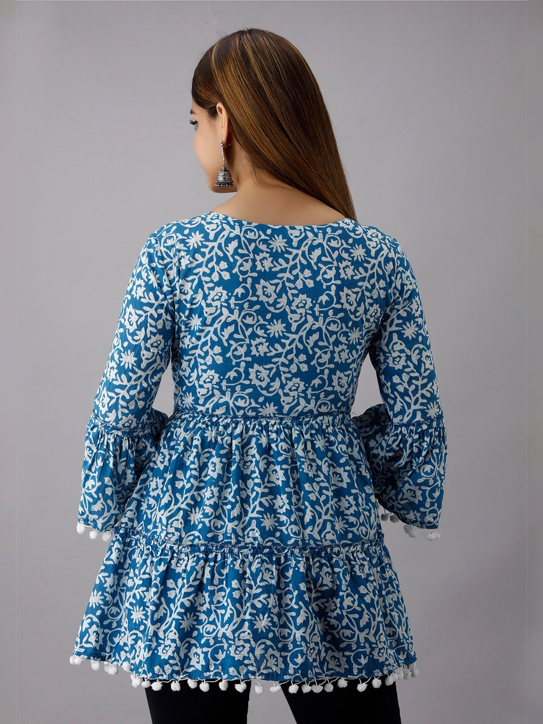 Blue Floral Print Empire Top