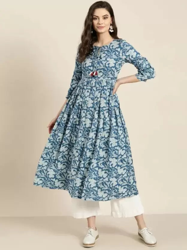 Women Cotton A-Line Kurta set with palazzo