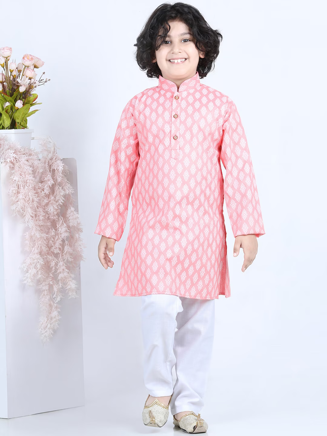 Boys Ethnic Motifs Printed Pure Cotton Kurta with Pyjamas