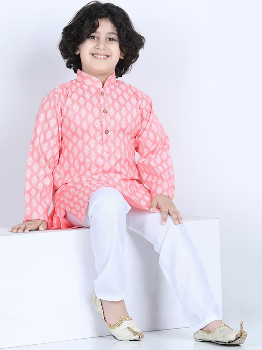 Boys Ethnic Motifs Printed Pure Cotton Kurta with Pyjamas