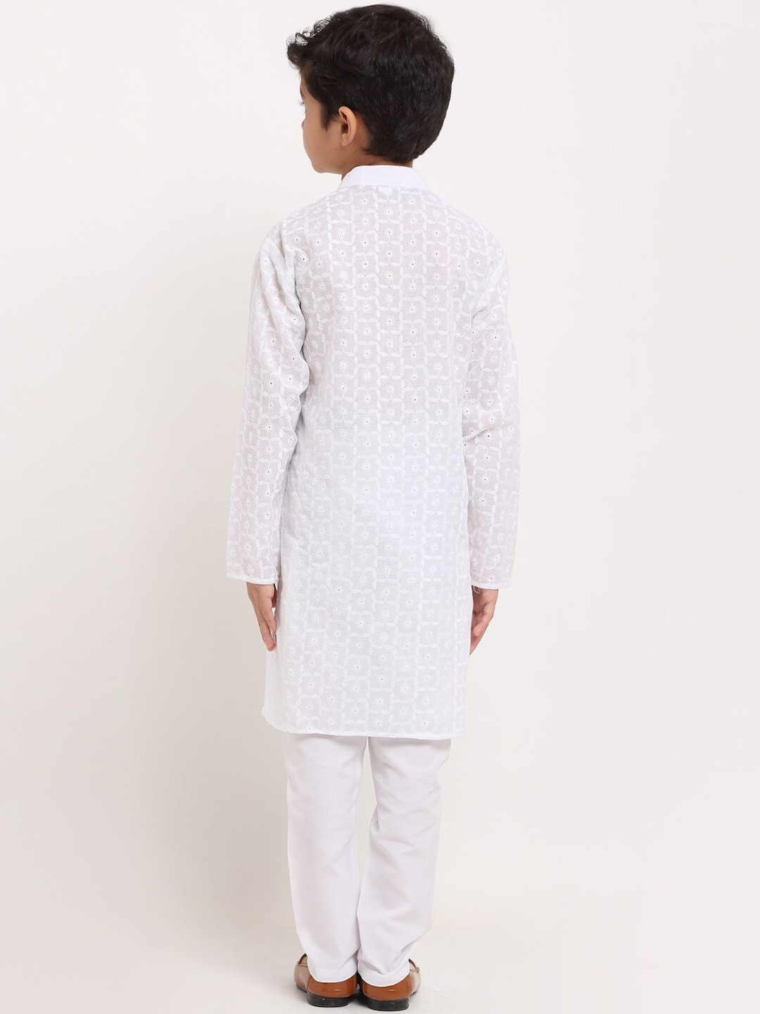 Boys White Embroidered Kurta