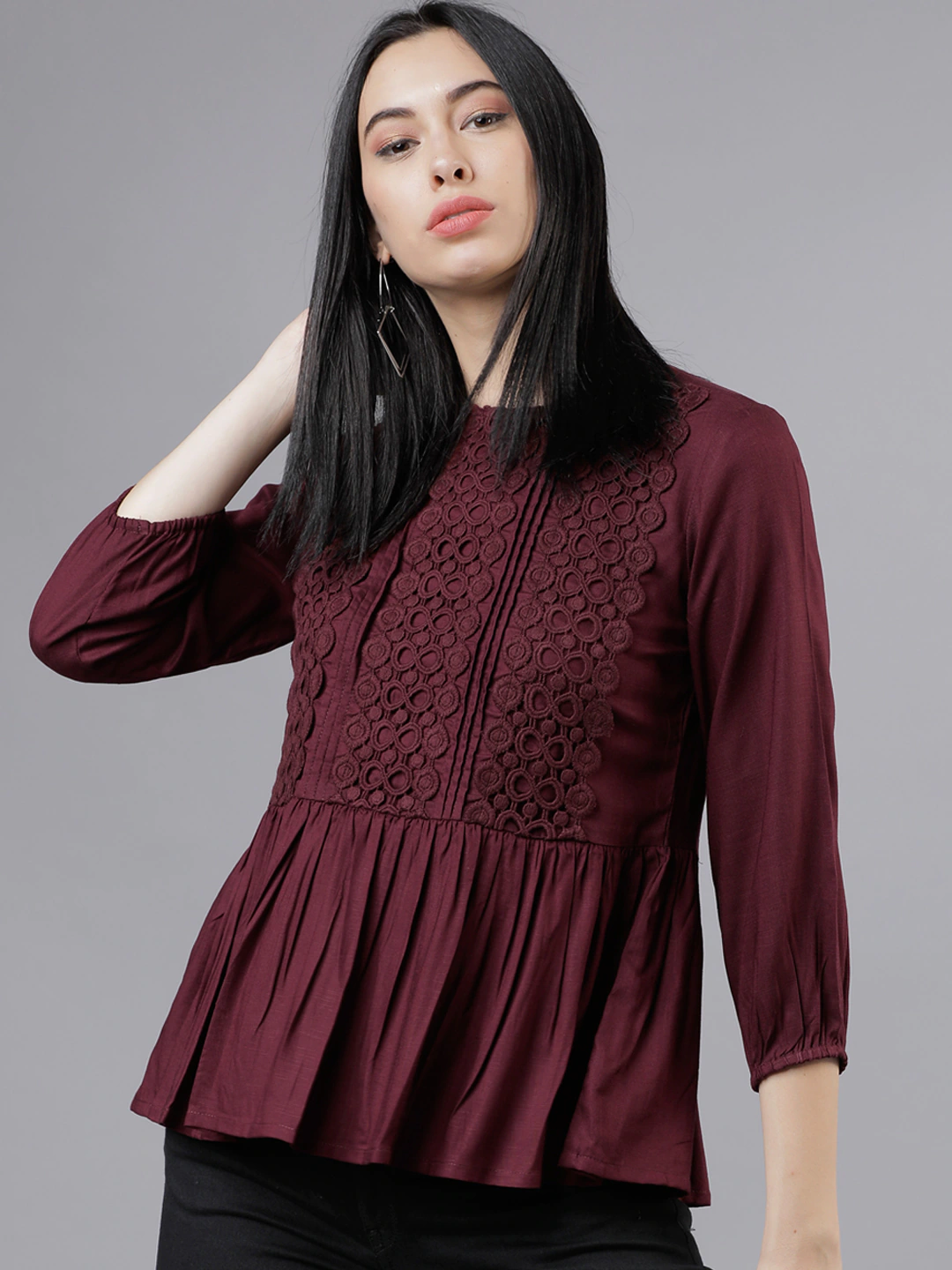 Women's Burgundy Lace Top