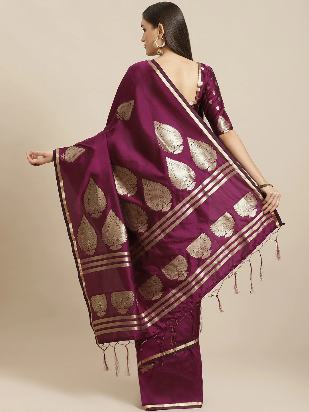 Burgundy & Golden Banarasi Saree