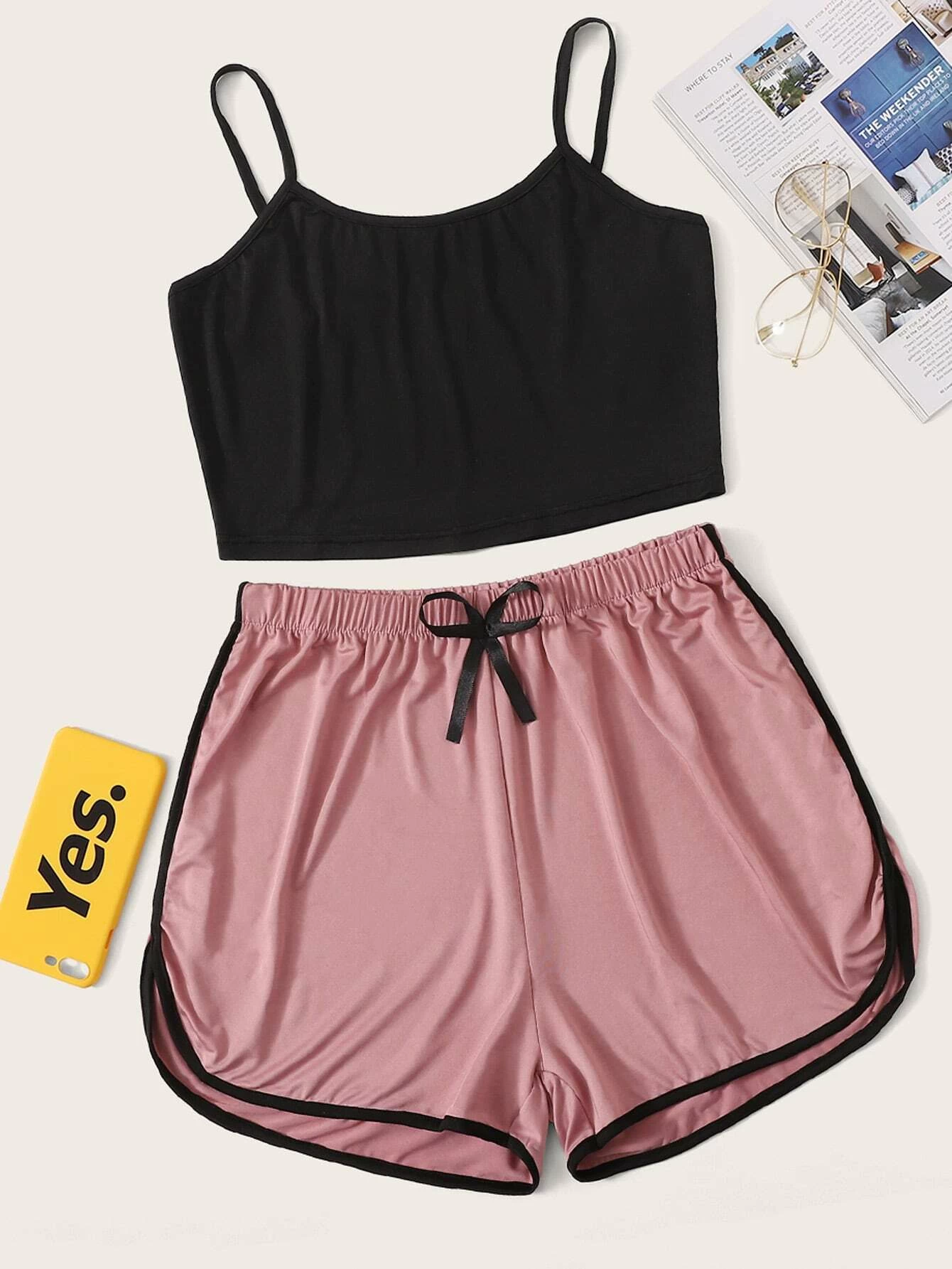 Cami Top With Contrast Binding Shorts PJ Set