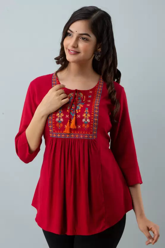 Casual Regular Sleeves Embroidered Women Top