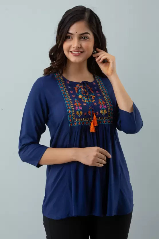 Casual Regular Sleeves Embroidered Women Top