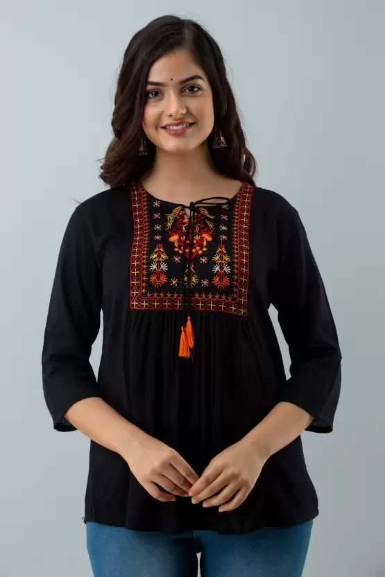 Casual Regular Sleeves Embroidered Women Top