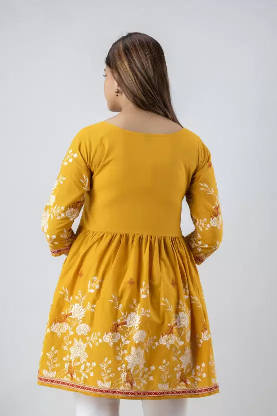 Women Casual Sleeves Floral Print Yellow Top