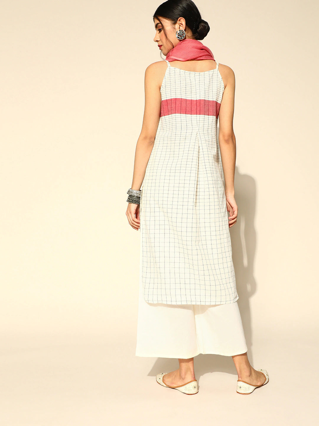 Checked Pure Cotton Kurta Set