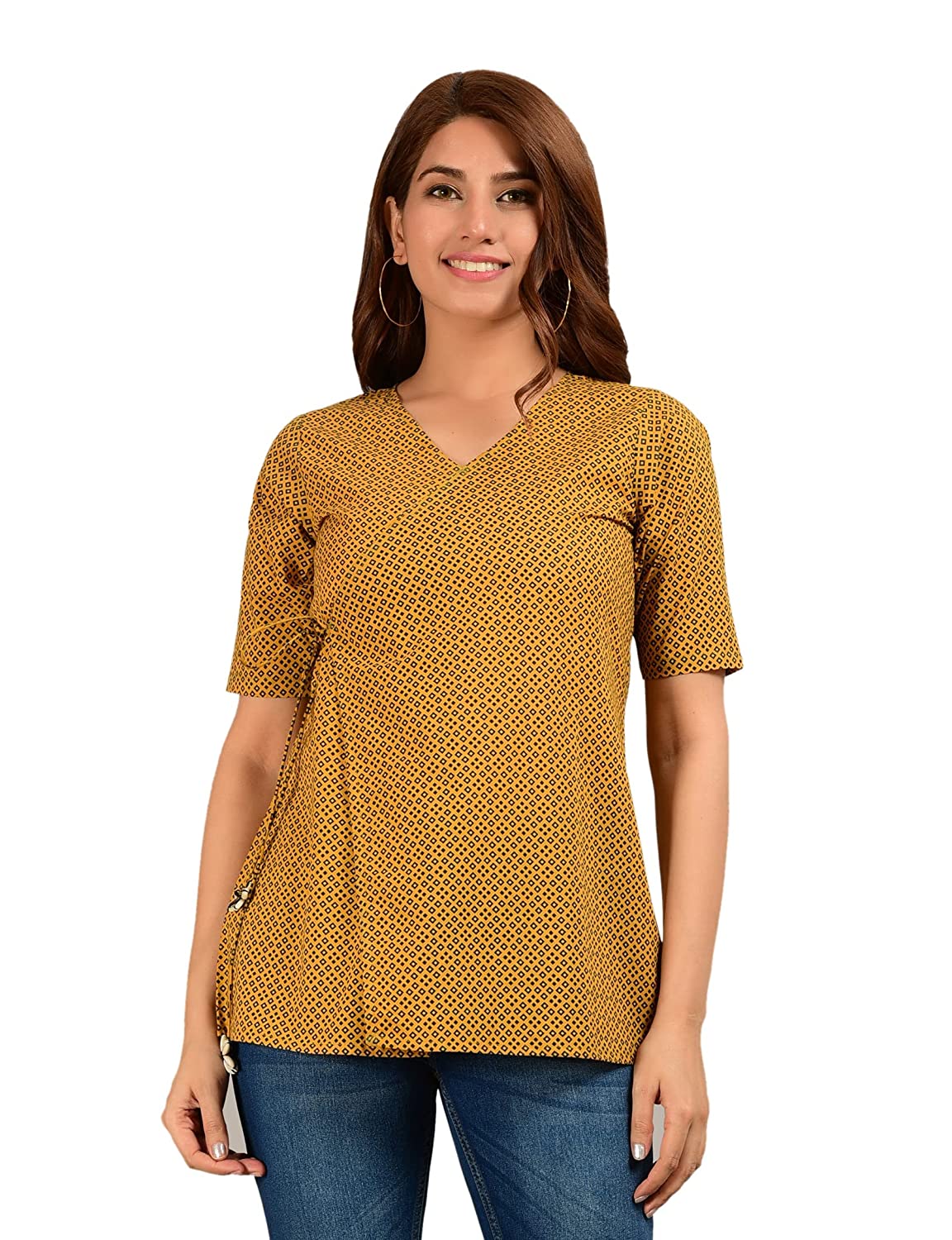 Women Cotton Paisley Printed Angrakha Top