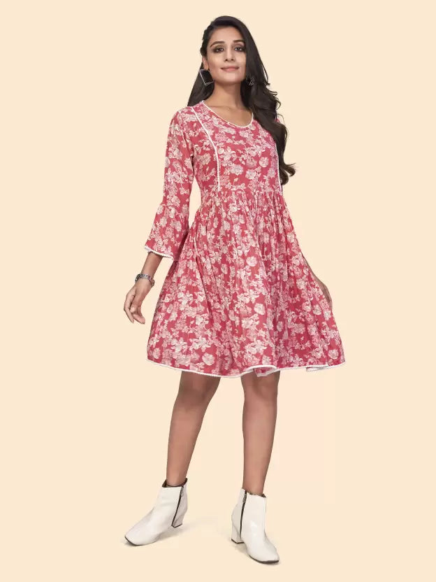 Georgette Pink Flare Dress