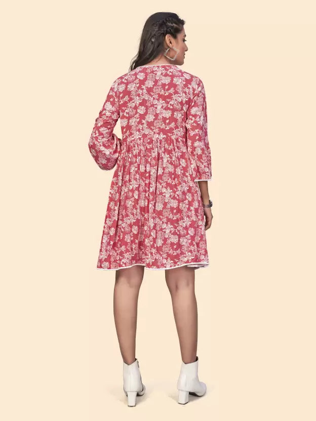 Georgette Pink Flare Dress