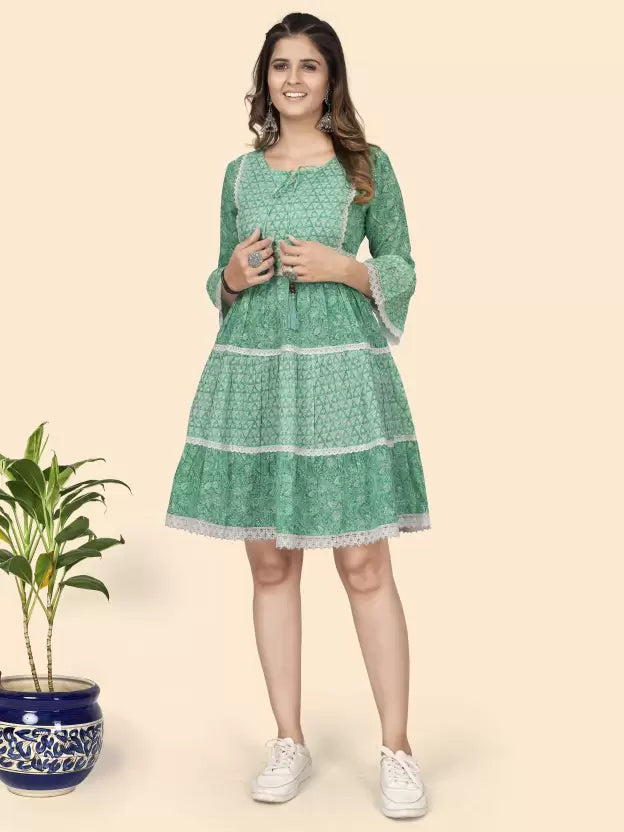 Women Pink Printed Pure Cotton Flared Dress