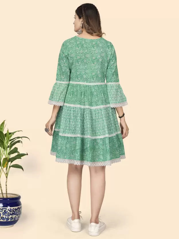 Women Pink Printed Pure Cotton Flared Dress