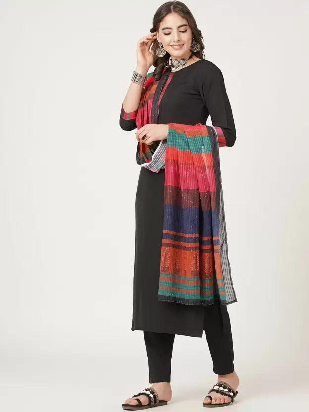 Women Polyester Kurta and Pant with Colored Dupatta set