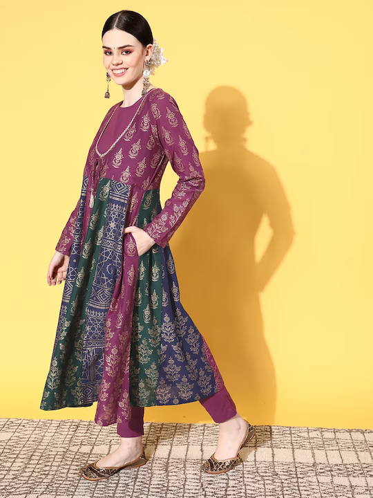 Women Ethnic Motifs Pure Cotton Fluid Tie-Up Kurta Set