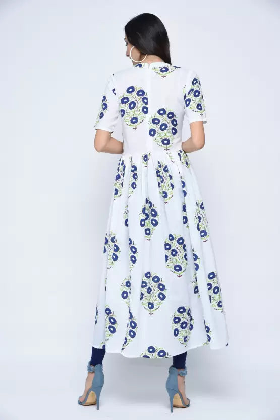 White Cotton Blend Front-Open Kurta