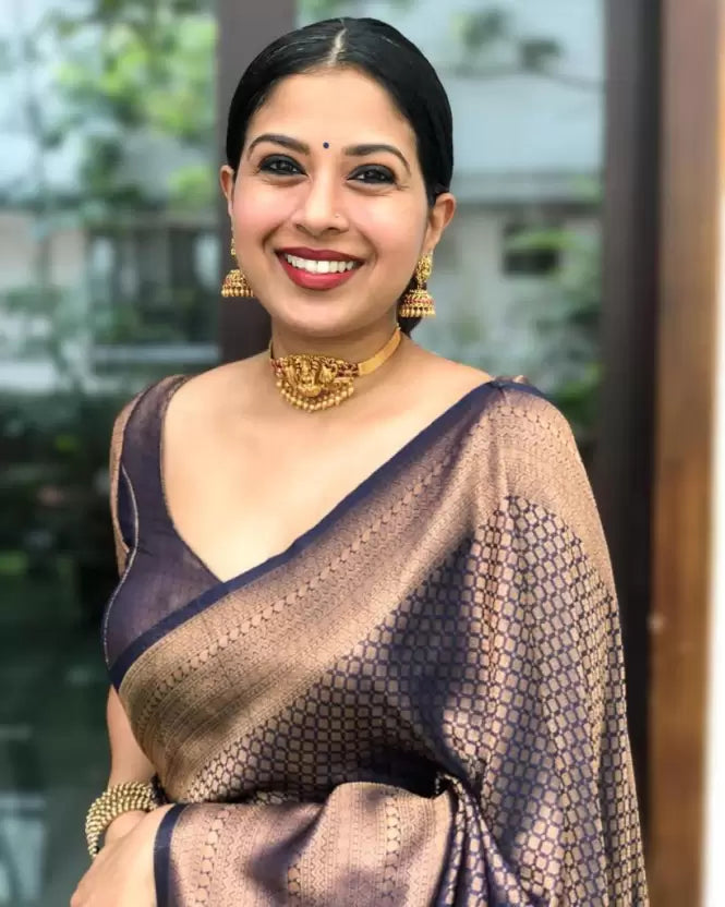 Dark Blue Two-Toned Silk Saree