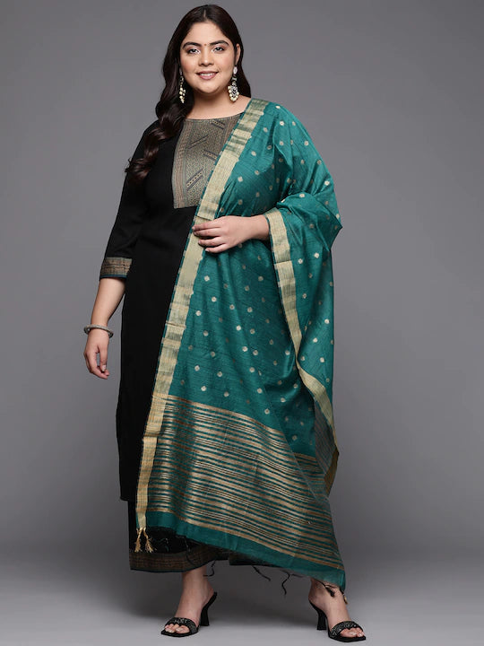 Women Plus Size Black Ethnic Motifs Kurta with Palazzos & With Dupatta
