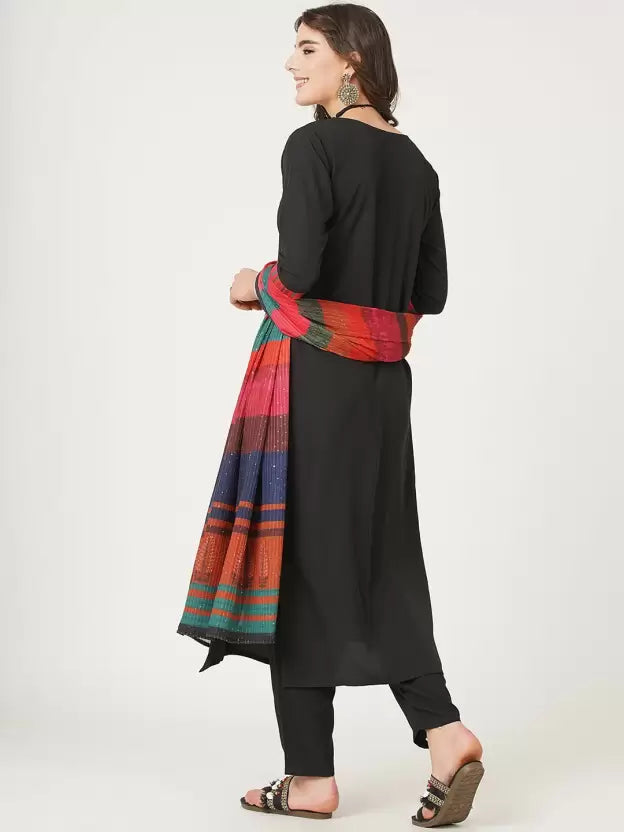 Women Polyester Kurta and Pant with Colored Dupatta set