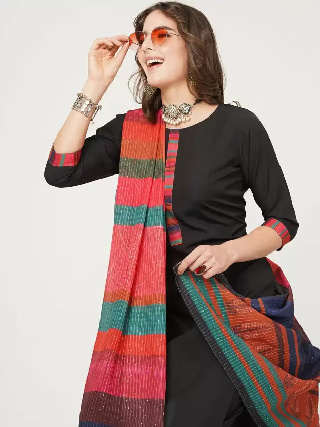 Women Polyester Kurta and Pant with Colored Dupatta set