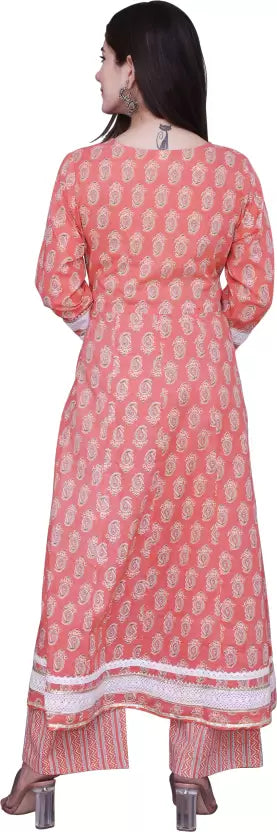 Women Cotton Printed Anarkali Kurta, Bottom & Dupatta Set