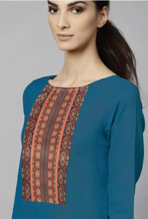 Women Blue Cotton Blend Kurta, Pant And Colorful Dupatta Set
