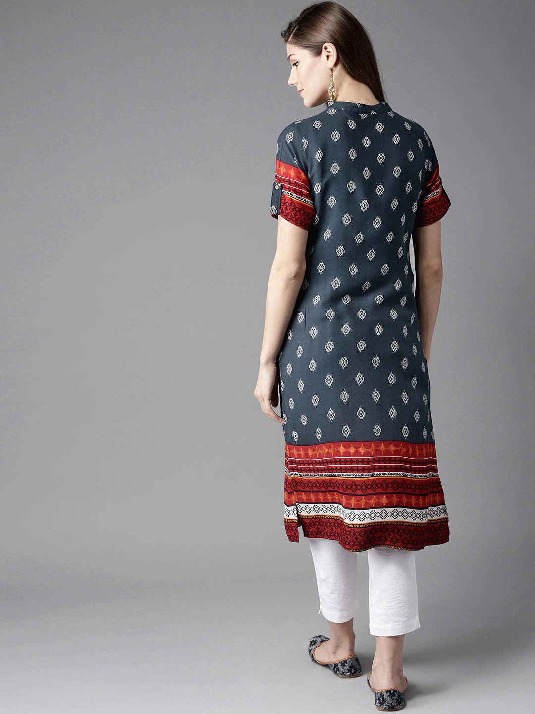 Geometric Printed Navy Blue Kurta Top