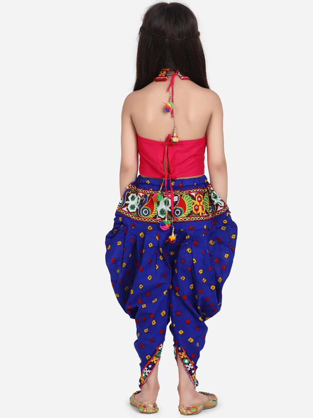 Kids Blue Embroidered Top with Dhoti Pants