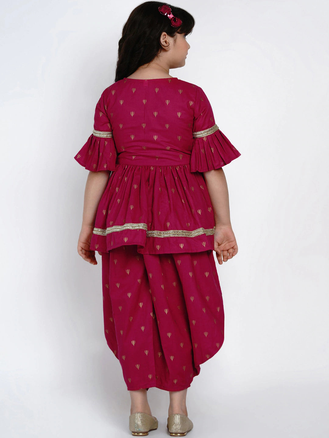 Girls Magenta Printed Kurti Set