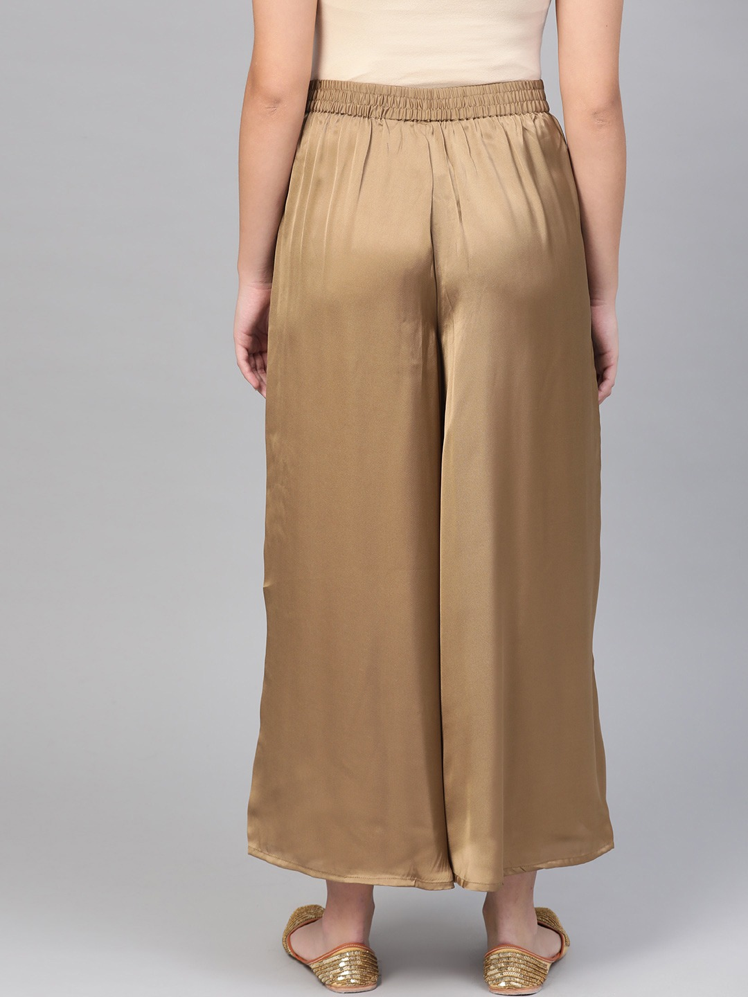 Golden Solid Wide Leg Palazzos