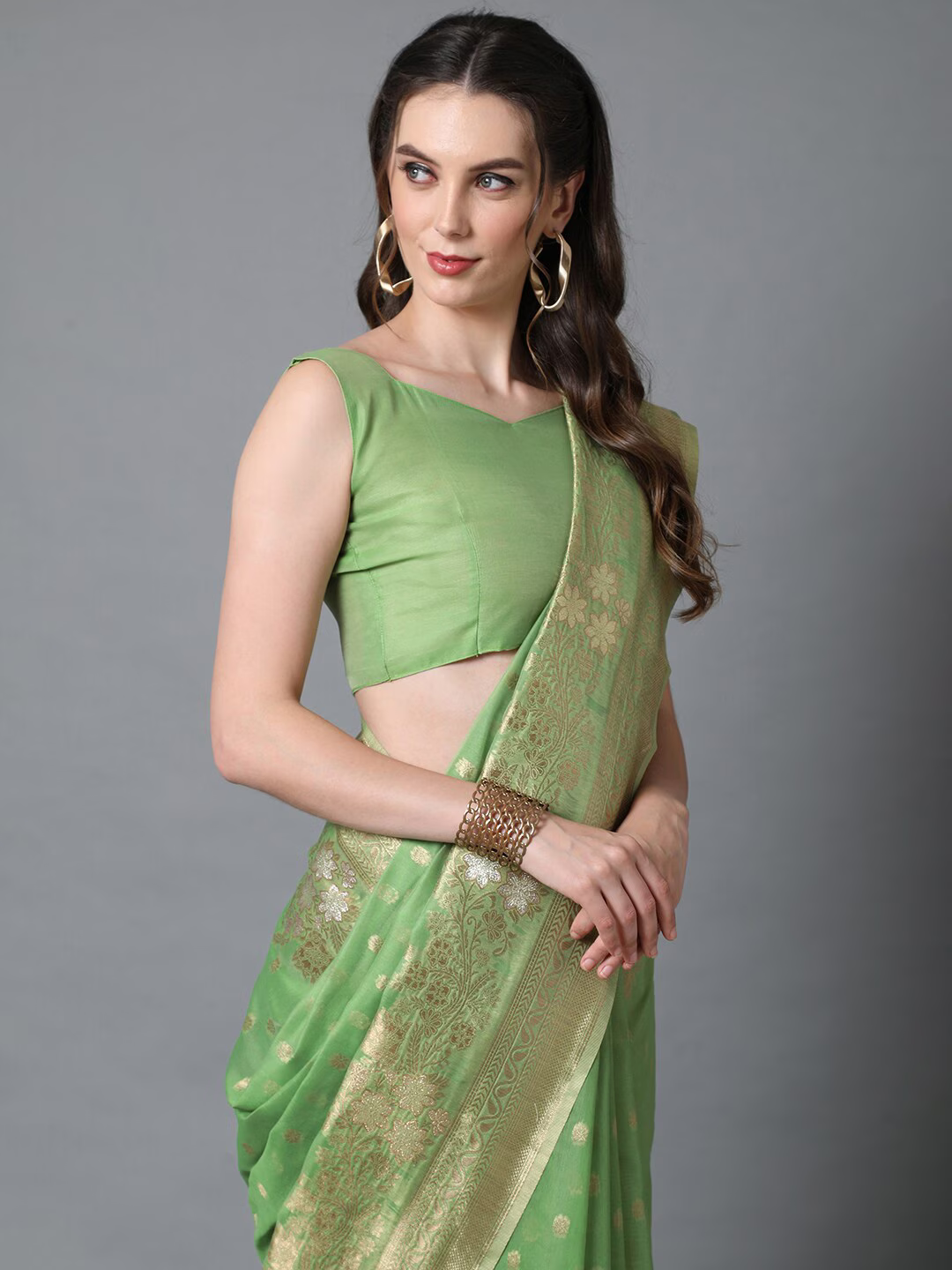 Green Silk Blend Ethnic Motifs Woven Designed Banarasi Saree
