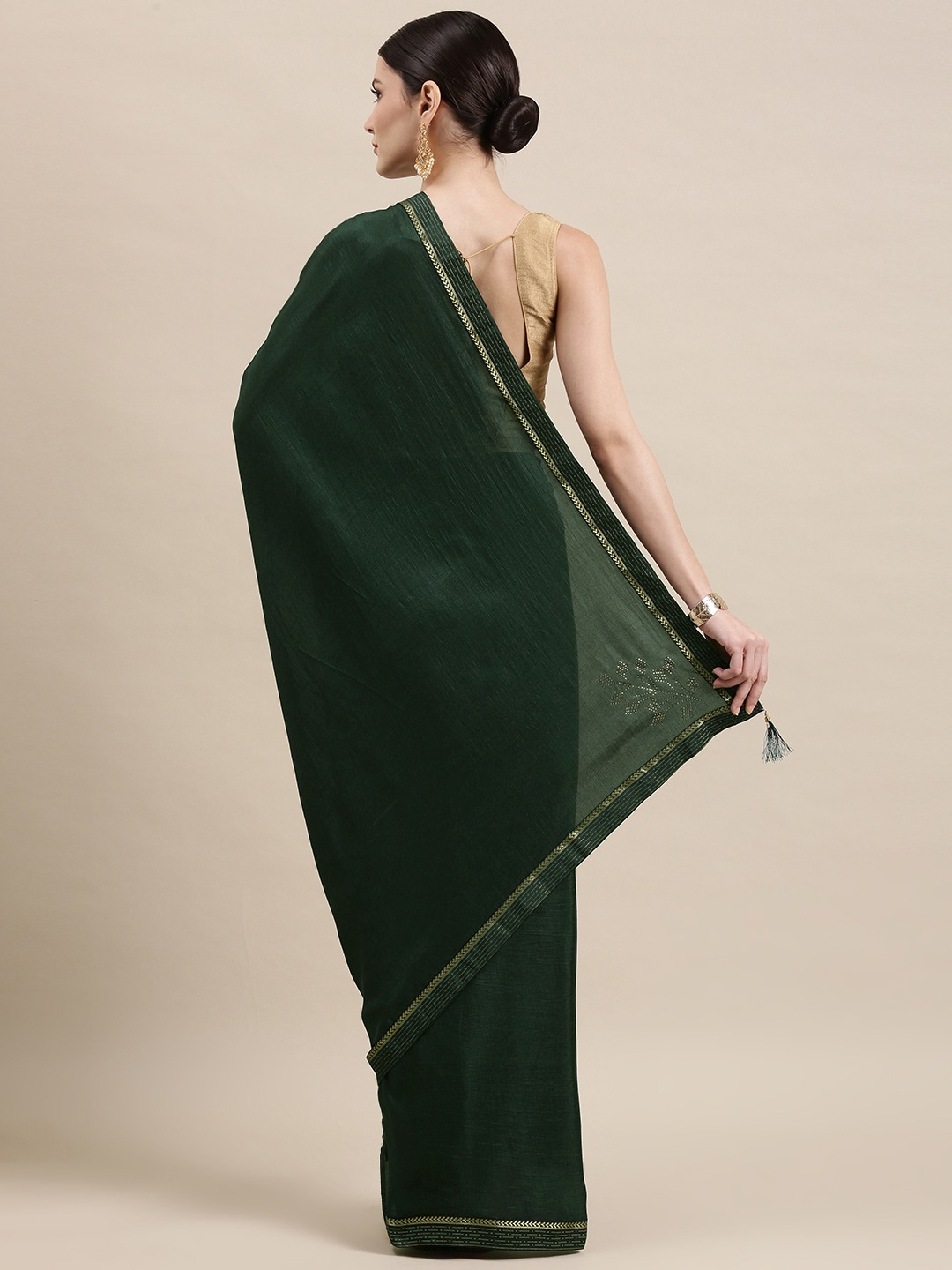 Green & Golden Silk Blend Saree