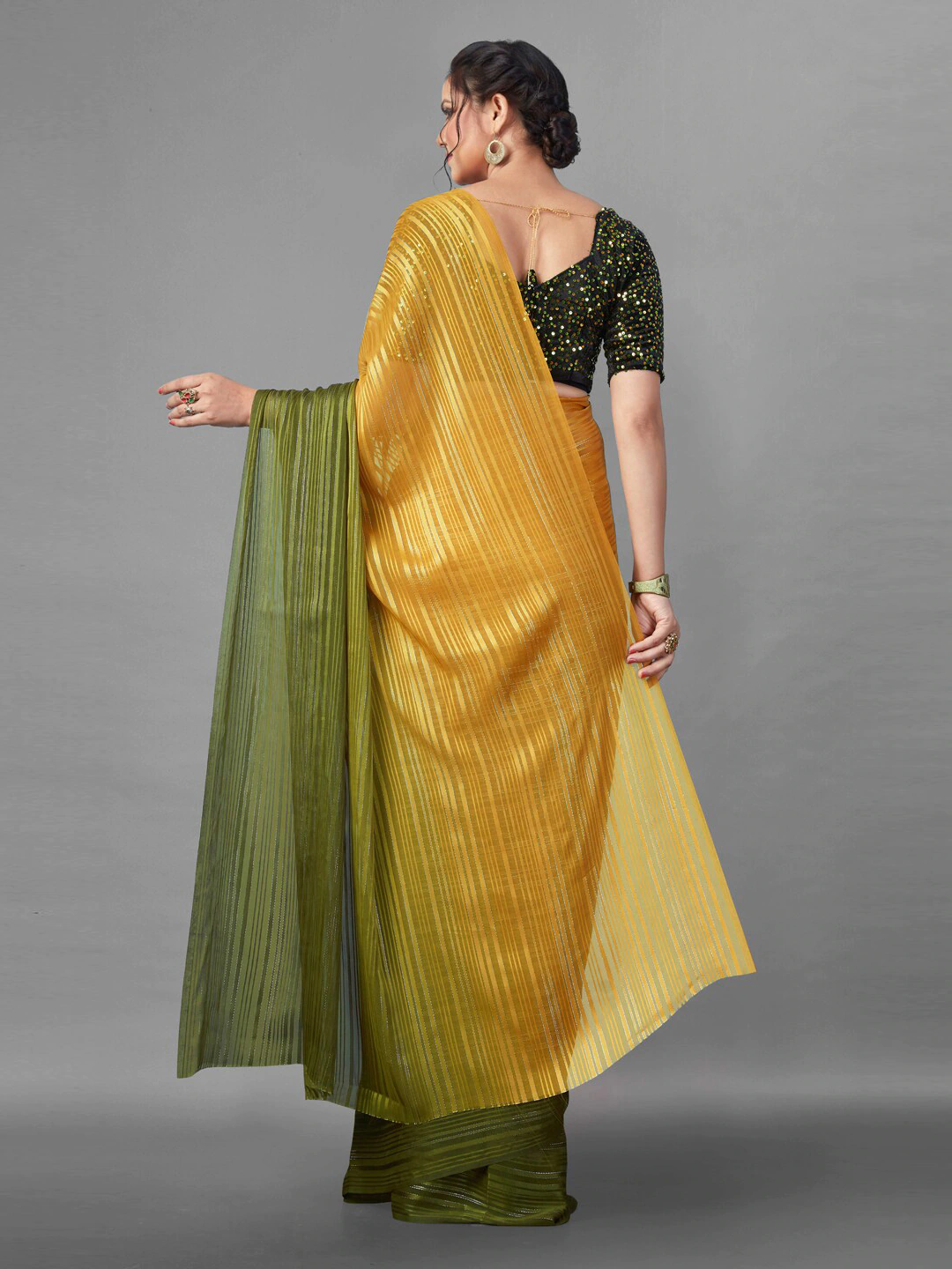 Green & Orange Poly Georgette Saree