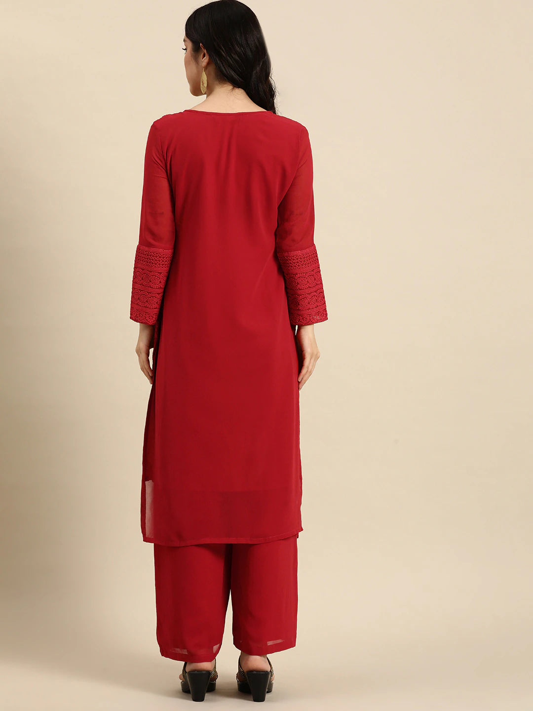 Women Ethnic Motifs Embroidered Chikankari Kurta with Palazzo