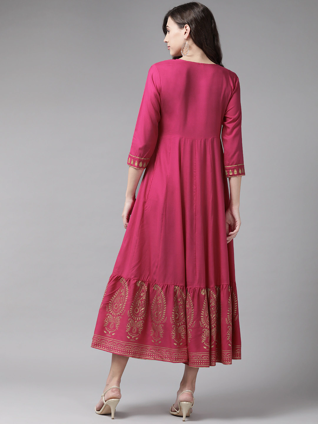 Magenta Ethnic Motifs Ethnic Maxi Dress