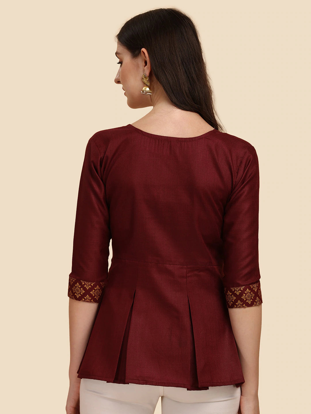 Maroon Print Empire Top