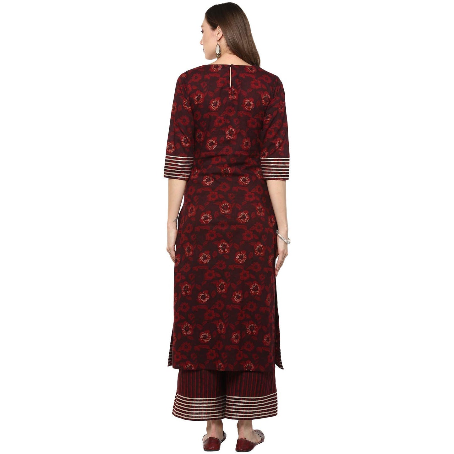 Women's Maroon Printed Cotton Kurta Set