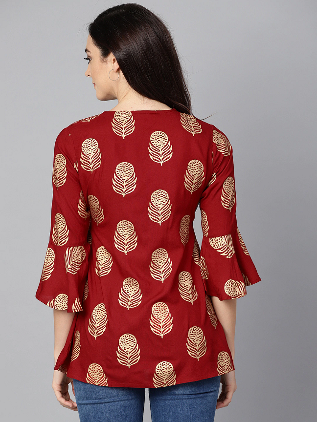 Maroon & Golden Foil Print Tunic