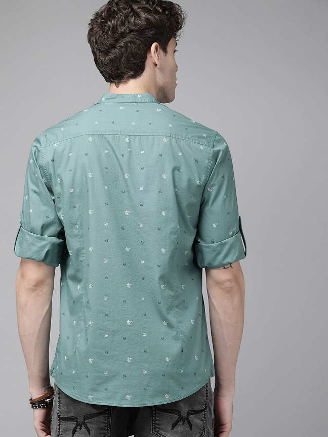 Men Green Regular Fit Printed Casual Shirt