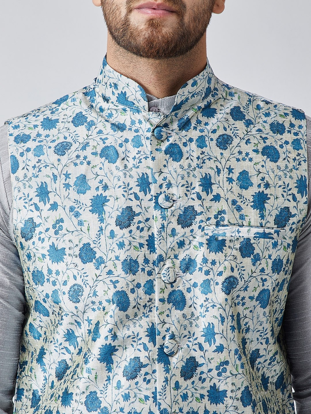 Men Self Design Kurta with Churidar & Jacket