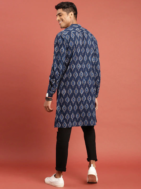Men Navy Blue Long Kurta