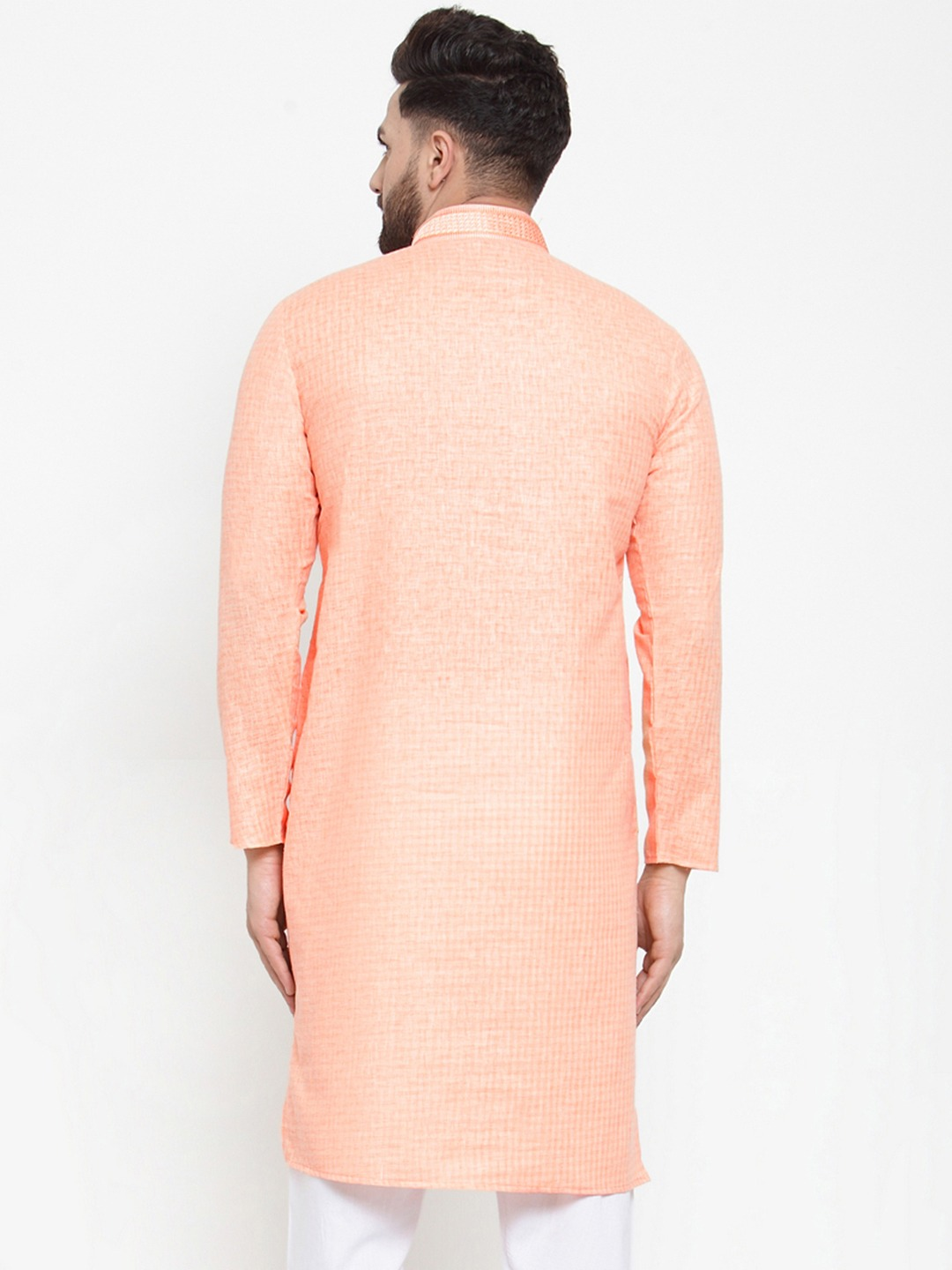 Men Peach-Coloured Straight Kurta