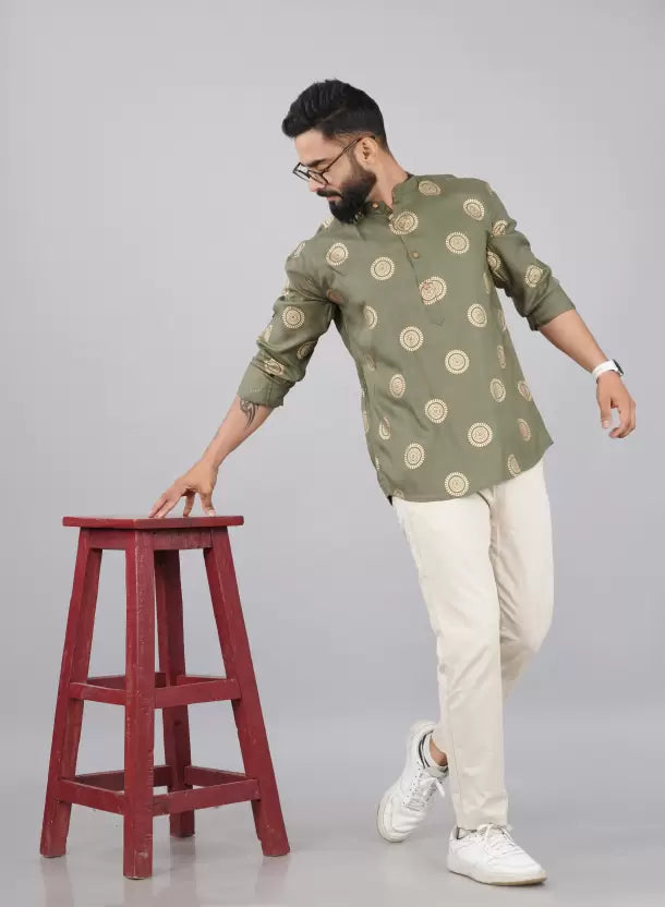 Men Printed Cotton Rayon Straight Kurta