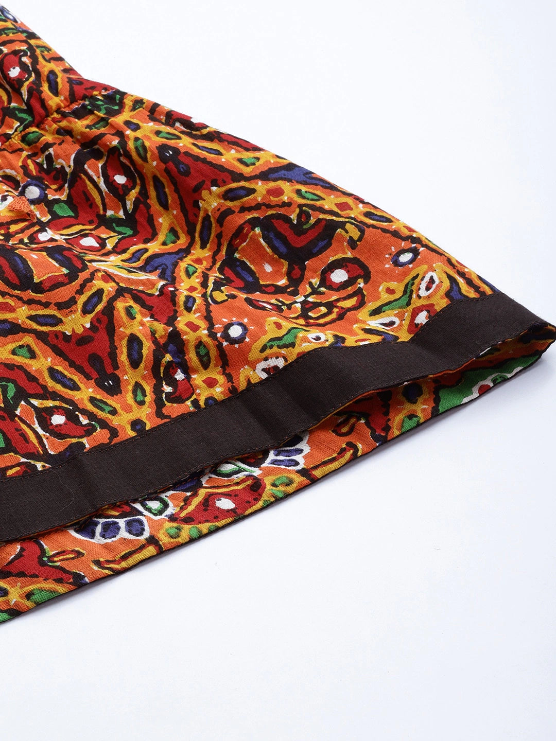 Multi-Coloured Phulkari Printed Tiered Flared Maxi Pure Cotton Skirt