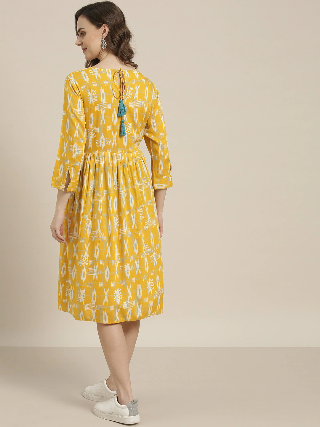 Mustard Yellow & Off-White A-Line Dress