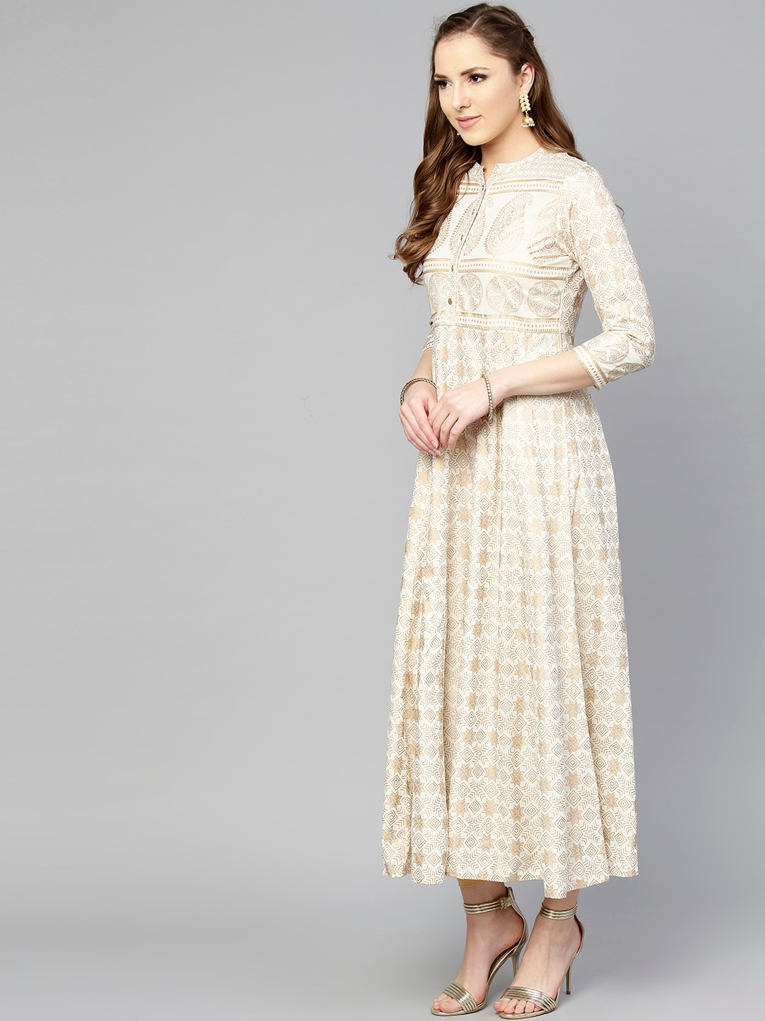 Off-White Foil Print Panelled Kurta