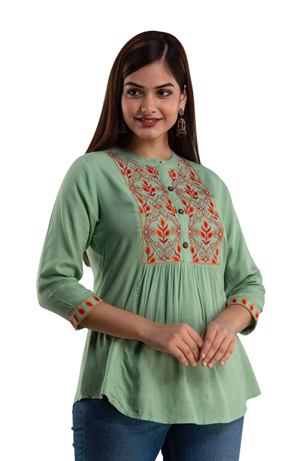 Women's Rayon Embroidered Regular Fit Top