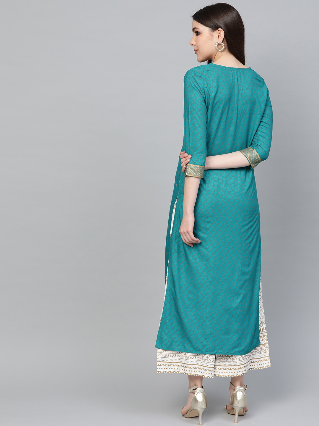 Peacock Blue Printed Kurta Set